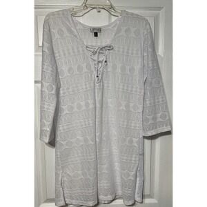J‎ Valdi Large Cover Up Swimwear Printed Lace-Up-Neck White